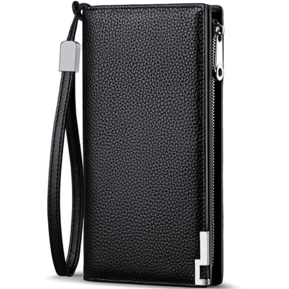 Long Wallets for Men Leather RFID Blocking Bifold Wallet with Zipper